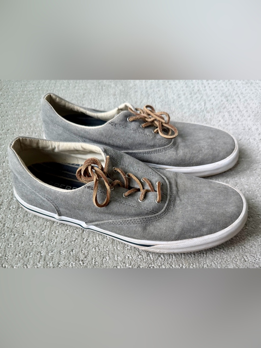 Sperry Gray Canvas Sneakers with Tan Laces